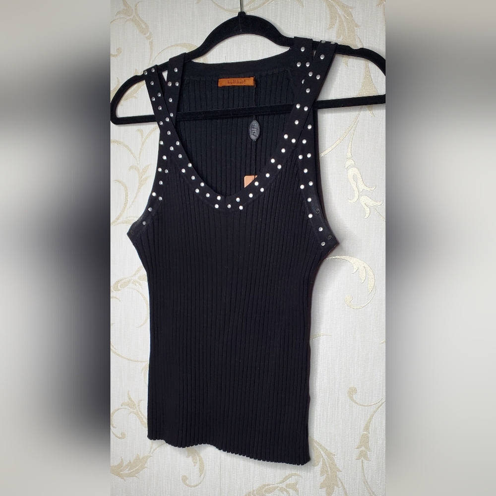 Belldini Black Studded Ribbed Top NWT Large